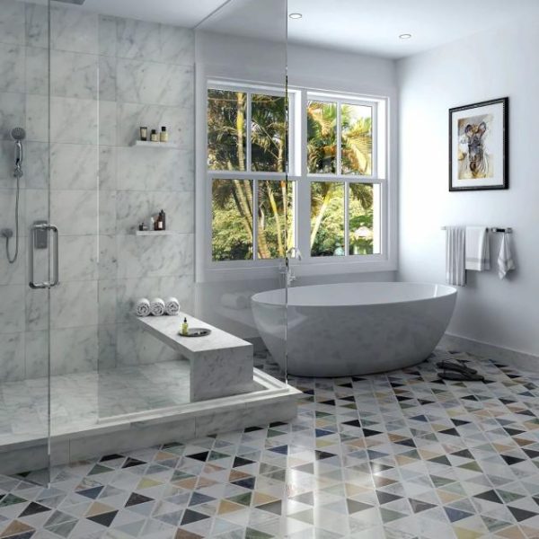 Shower | 1 sq. ft. Valerie Multicolor 6″ Triangle Polished Marble Mosaic Tile Valerie Shower Shower