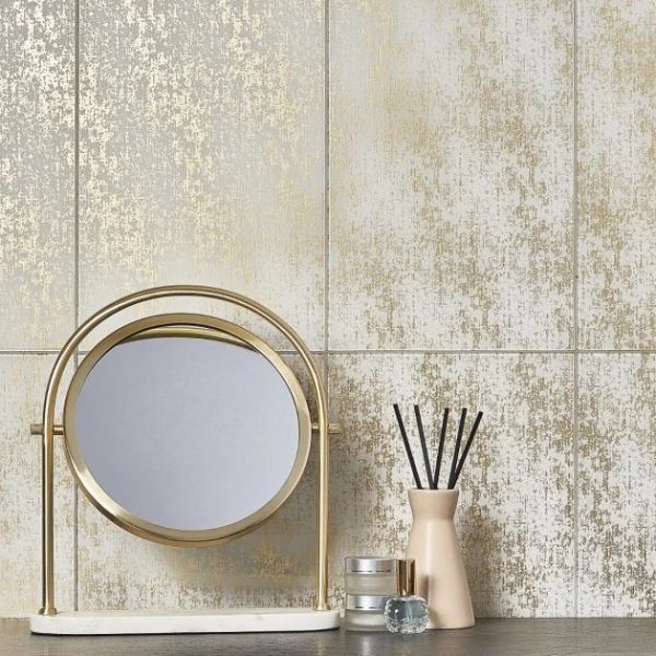 Shower | 1 sq. ft. Vetrite Dust Gold 9×18 Polished Glass Tile Gold Bathroom Bathroom