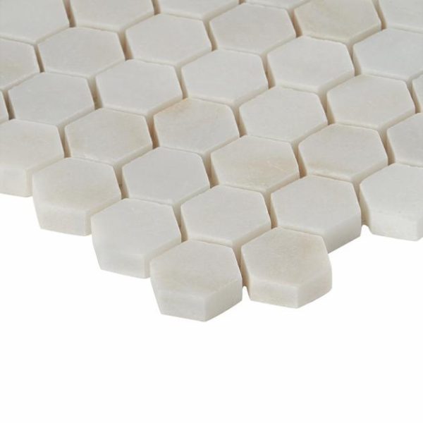 Shower | 1 sq. ft. White Jade 1″ Hexagon Polished Marble Mosaic 1 Backsplash & Kitchen 1