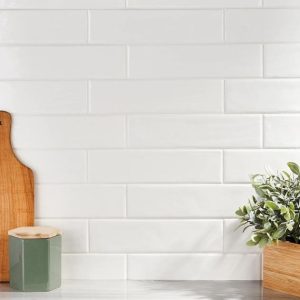 Wall Tiles | 1 sq. ft. Chance White 2×10 Glossy Ceramic Tile White Backsplash & Kitchen Backsplash & Kitchen