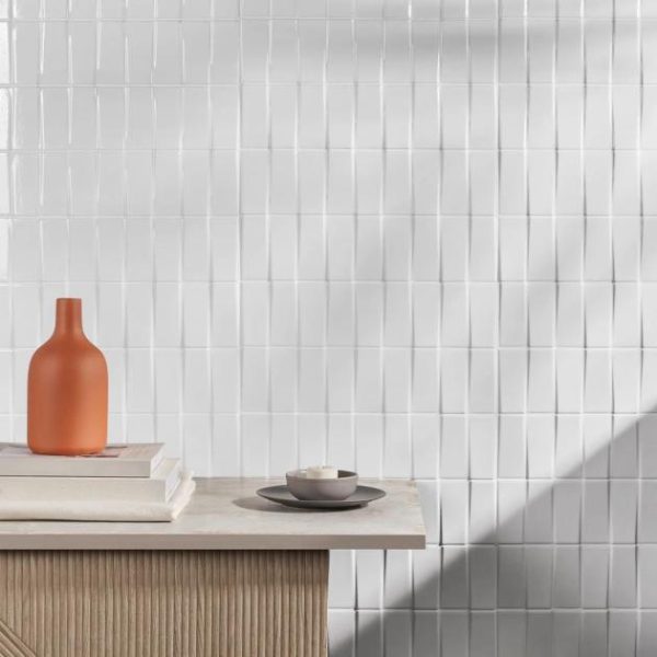 Wall Tiles | 1 sq. ft. Colorplay Steps White 4.5×18 3D Crackled Glossy Ceramic Tile White Backsplash & Kitchen Backsplash & Kitchen