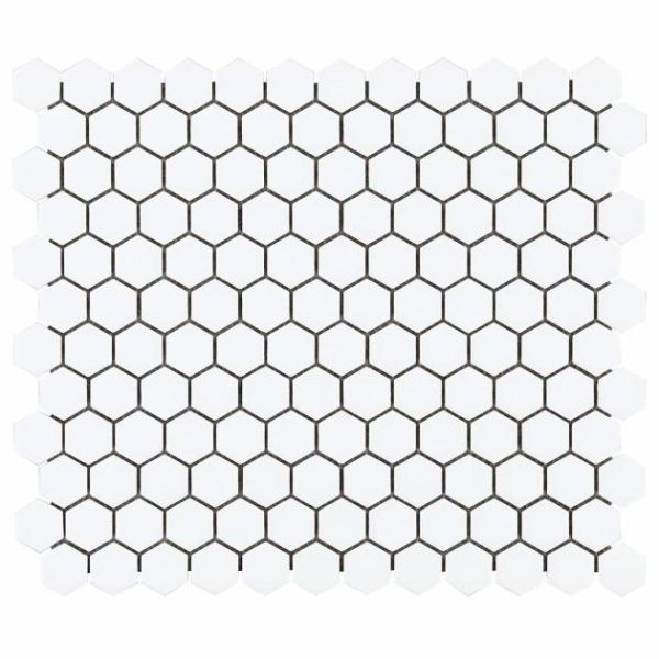 Wall Tiles | 1 sq. ft. Eden White 1″ Hexagon Matte Porcelain Mosaic Matte White Bathroom Bathroom