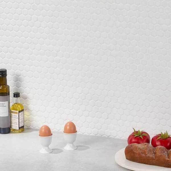 Wall Tiles | 1 sq. ft. Eden White 1″ Hexagon Matte Porcelain Mosaic Matte White Bathroom Bathroom