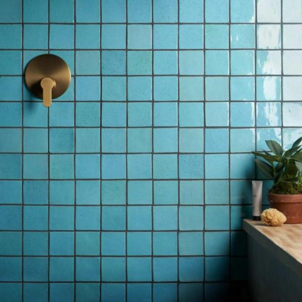 Wall Tiles | 1 sq. ft. Emery Blue 4×4 Square Handmade Crackled Glossy Terracotta Tile Blue Backsplash & Kitchen Backsplash & Kitchen