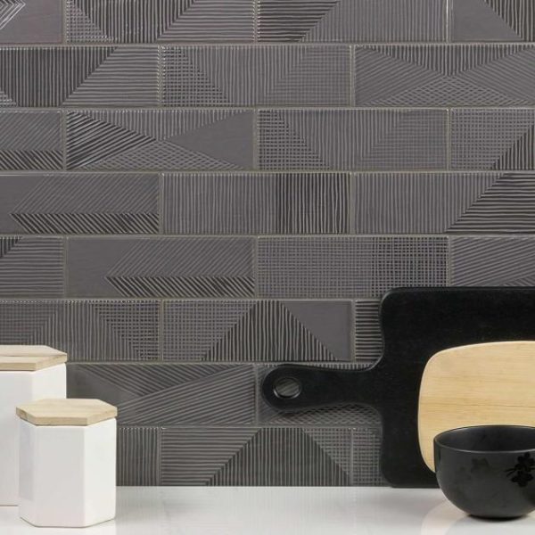 Wall Tiles | 1 sq. ft. Enigma Graphite Gray 2×8 Polished Textured Ceramic Wall Tile Graphite Backsplash & Kitchen Backsplash & Kitchen