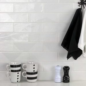 Wall Tiles | 1 sq. ft. Enigma White 2×8 Polished Textured Ceramic Wall Tile White Backsplash & Kitchen Backsplash & Kitchen