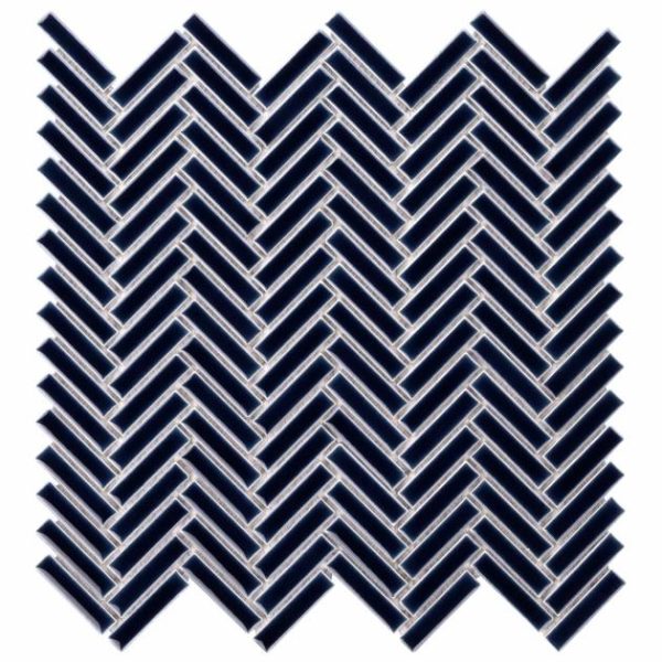 Wall Tiles | 1 sq. ft. Kai Royal Blue 1×2″ Herringbone Crackled Glossy Porcelain Mosaic Tile Royal Blue Herringbone Backsplash & Kitchen Backsplash & Kitchen