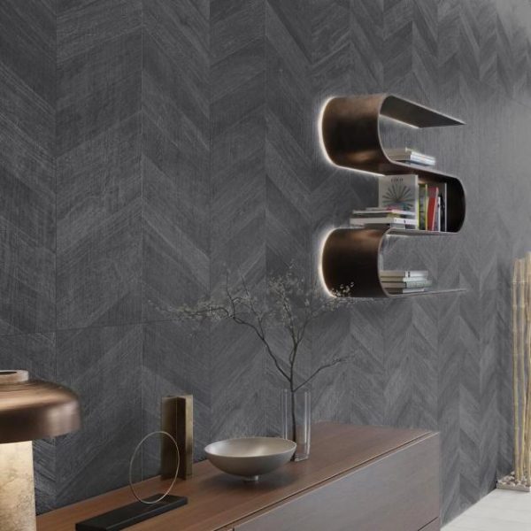 Wall Tiles | 1 sq. ft. Kenridge Chevron Black 24×48 Wood Look Matte Porcelain Tile Black Bathroom Bathroom