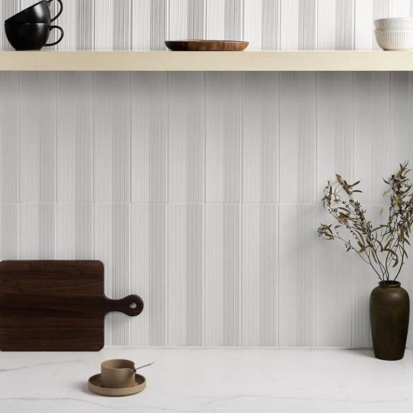 Wall Tiles | 1 sq. ft. Kinzie Concave White 4×16 3D Matte Ceramic Tile White Concave Backsplash & Kitchen Backsplash & Kitchen