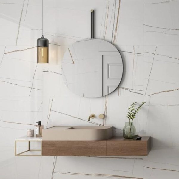 Wall Tiles | 1 sq. ft. Minera Sahara Blanco White 24×48 Marble Look Polished Porcelain Tile Blanco White Bathroom Bathroom