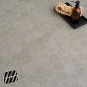 Wall Tiles | 1 sq. ft. New Rock Fumo Light Gray 3″ Hex Limestone Look Matte Porcelain Mosaic Tile Light Gray 3Hex Bathroom Bathroom