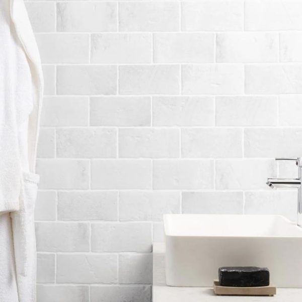 Wall Tiles | 1 sq. ft. Parma Brick White 4×8 Terracotta Look Matte Ceramic Tile White Matte Bathroom Bathroom