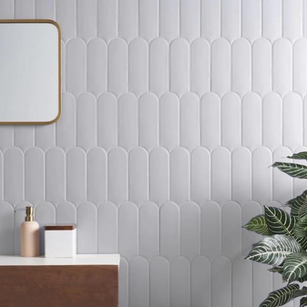 Wall Tiles | 1 sq. ft. Parry Mist Gray 3×8 Fishscale Matte Ceramic Wall Tile Gray Bathroom Bathroom