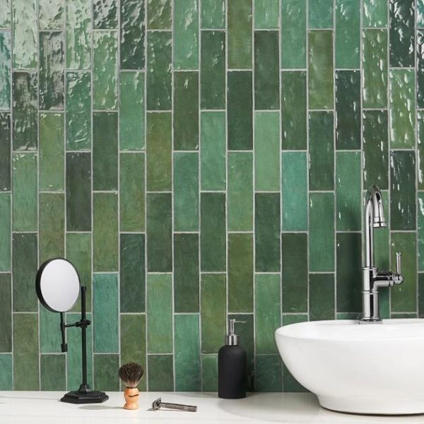 Wall Tiles | 1 sq. ft. Portmore Green 3×8 Glossy Ceramic Subway Tile Green Backsplash & Kitchen Backsplash & Kitchen