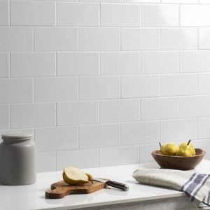 Wall Tiles | 1 sq. ft. Seaside Cotton White 4×8 Crackled Glossy Ceramic Tile White Bathroom Bathroom