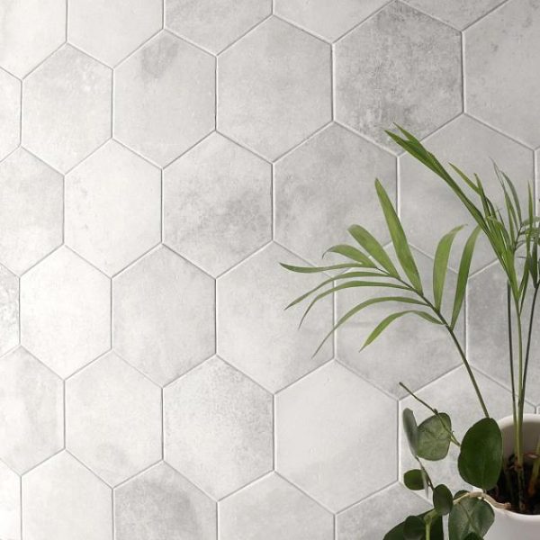 Wall Tiles | 1 sq. ft. Terra Pompeii Blanco White 8″ Hexagon Matte Porcelain Tile Blanco Bathroom Bathroom