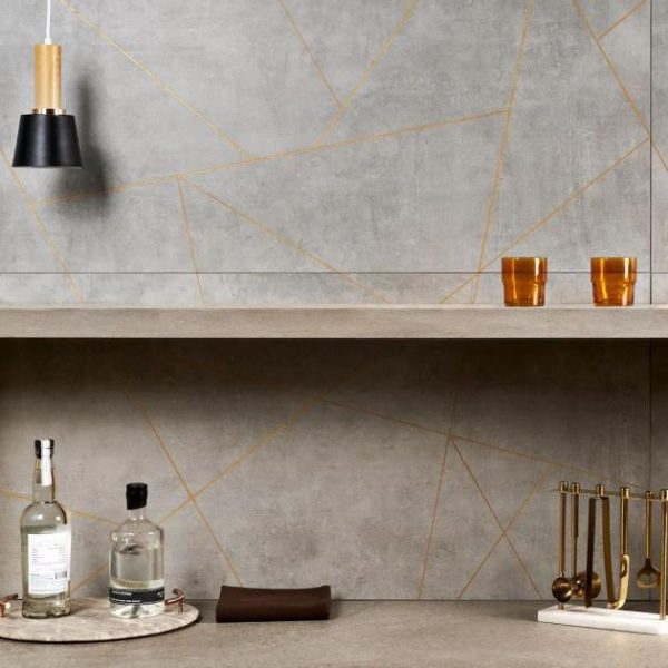 Wall Tiles | 1 sq. ft. Whitney Cemento Gray and Gold Line 24×48 Artisan Decor Matte Porcelain Wall Tile Cemento Gray Bathroom Bathroom