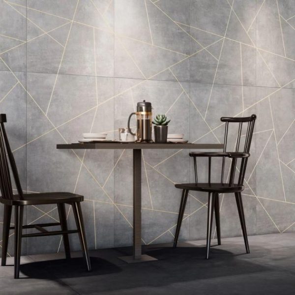 Wall Tiles | 1 sq. ft. Whitney Cemento Gray and Gold Line 24×48 Artisan Decor Matte Porcelain Wall Tile Cemento Gray Bathroom Bathroom