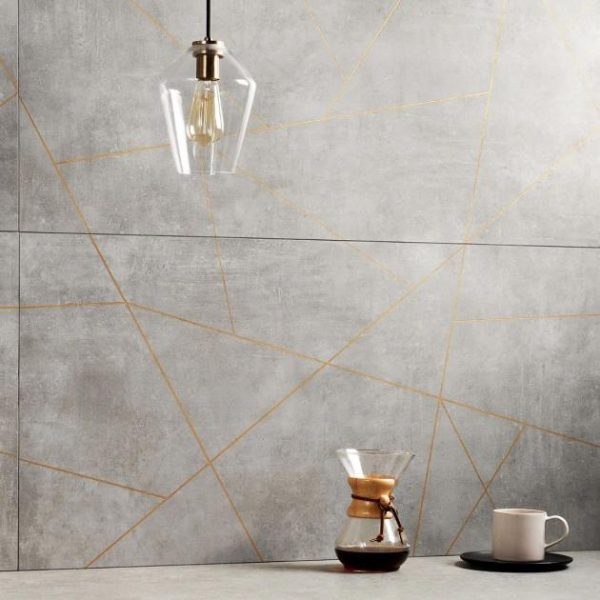 Wall Tiles | 1 sq. ft. Whitney Cemento Gray and Gold Line 24×48 Artisan Decor Matte Porcelain Wall Tile Cemento Gray Bathroom Bathroom