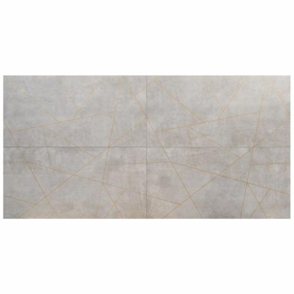 Wall Tiles | 1 sq. ft. Whitney Cemento Gray and Gold Line 24×48 Artisan Decor Matte Porcelain Wall Tile Cemento Gray Bathroom Bathroom