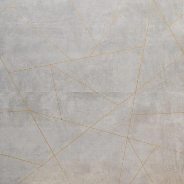 Wall Tiles | 1 sq. ft. Whitney Cemento Gray and Gold Line 24×48 Artisan Decor Matte Porcelain Wall Tile Cemento Gray Bathroom Bathroom