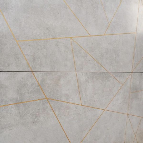 Wall Tiles | 1 sq. ft. Whitney Cemento Gray and Gold Line 24×48 Artisan Decor Matte Porcelain Wall Tile Cemento Gray Bathroom Bathroom