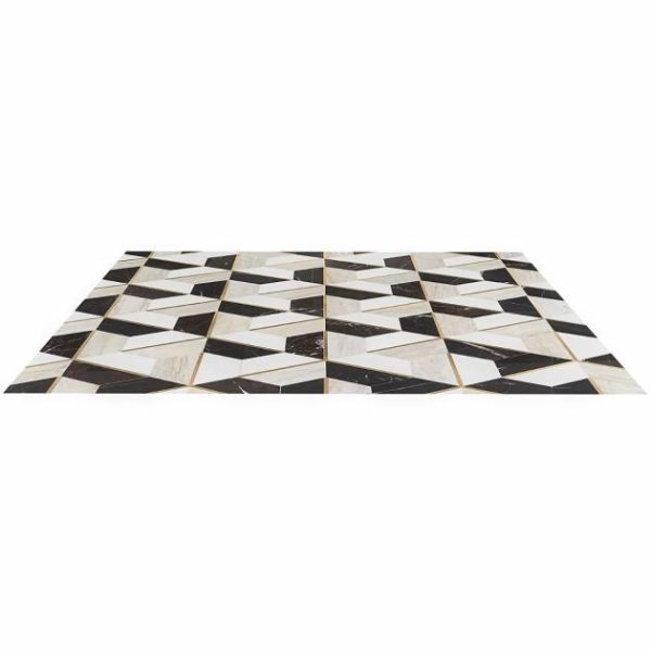 White Thassos | 1 sq. ft. Decade Saint Laurent Beige Polished Marble and Brass Mosaic Tile Saint Laurent Stone Saint Laurent