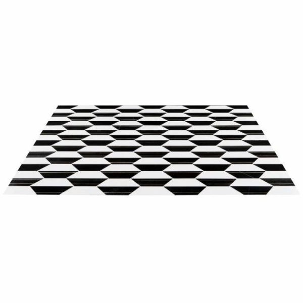 White Thassos | 1 sq. ft. Fuse Nero 6″ Polished Marble and Brass Inlay Mosaic Black & White Stone Black & White