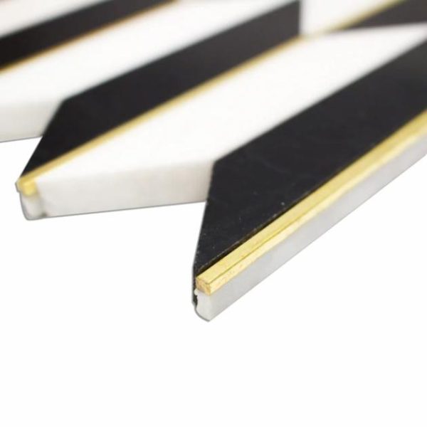 White Thassos | 1 sq. ft. Gatsby Gold Nero & Thassos With Brass Line 1×4 Polished Marble Mosaic Tile Gold Stone Gold