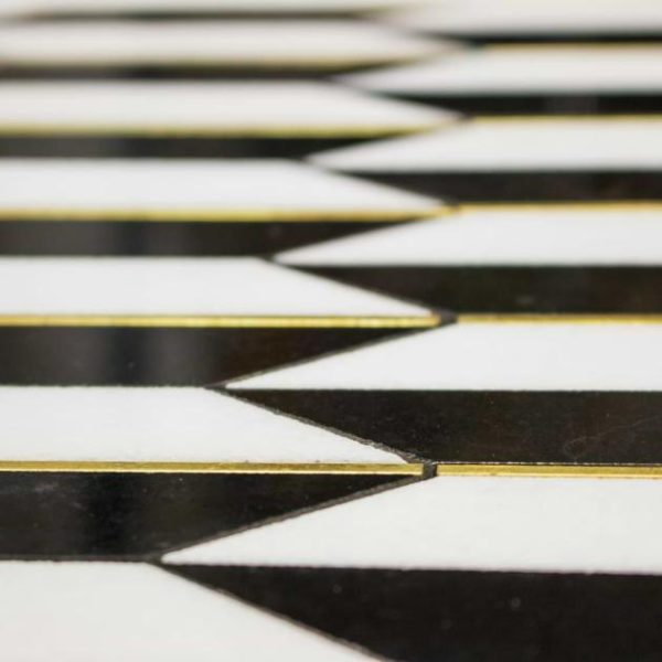 White Thassos | 1 sq. ft. Gatsby Gold Nero & Thassos With Brass Line 1×4 Polished Marble Mosaic Tile Gold Stone Gold