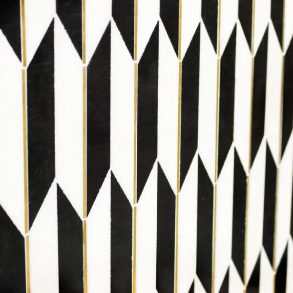 White Thassos | 1 sq. ft. Gatsby Gold Nero & Thassos With Brass Line 1×4 Polished Marble Mosaic Tile Gold Stone Gold