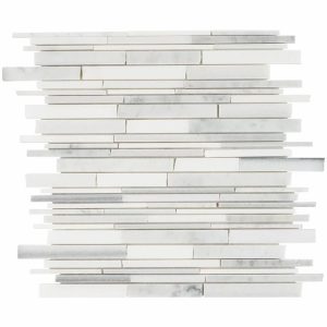 White Thassos | 1 sq. ft. Gray Clouds Free Form Cracked Joint Brick Marble Mosaic Tile- Polished Gray Clouds Stone Gray Clouds