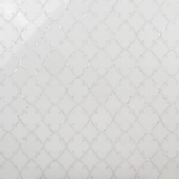 White Thassos | 1 sq. ft. Highland Marrakesh White Thassos Marble With Pearl Shell Polished Mosaic Tile White Thassos W Shell Stone White Thassos