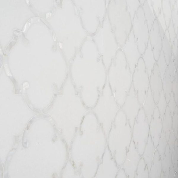 White Thassos | 1 sq. ft. Highland Marrakesh White Thassos Marble With Pearl Shell Polished Mosaic Tile White Thassos W Shell Stone White Thassos