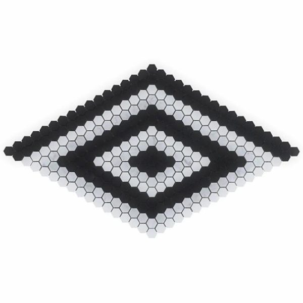 White Thassos | 1 sq. ft. Juno Diamond Black and White 1″ Hexagon Polished Marble Mosaic Tile Diamond B&W Stone Diamond B&W