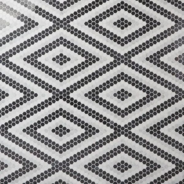 White Thassos | 1 sq. ft. Juno Diamond Black and White 1″ Hexagon Polished Marble Mosaic Tile Diamond B&W Stone Diamond B&W