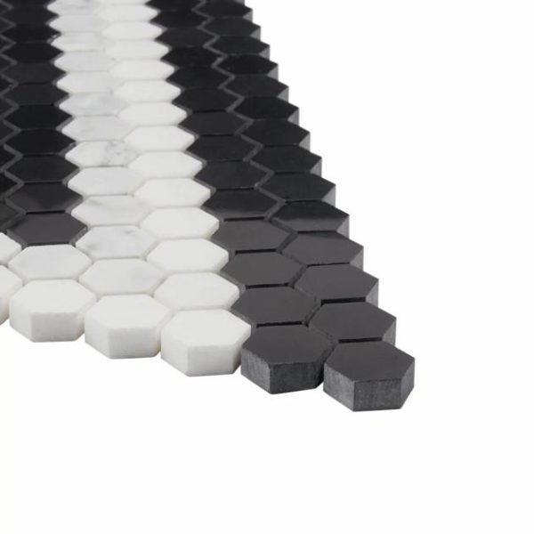 White Thassos | 1 sq. ft. Juno Diamond Black and White 1″ Hexagon Polished Marble Mosaic Tile Diamond B&W Stone Diamond B&W