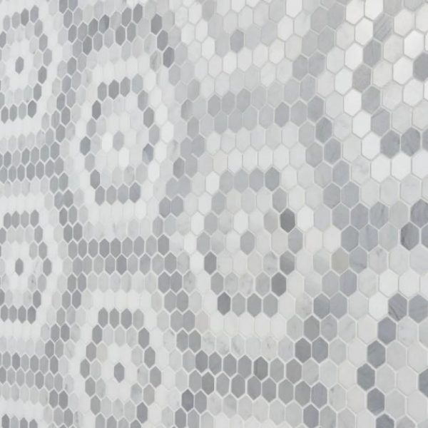 White Thassos | 1 sq. ft. Juno Honeycomb Gray and White 1″ Hexagon Polished Marble Mosaic Tile Hex Gray Stone Hex Gray