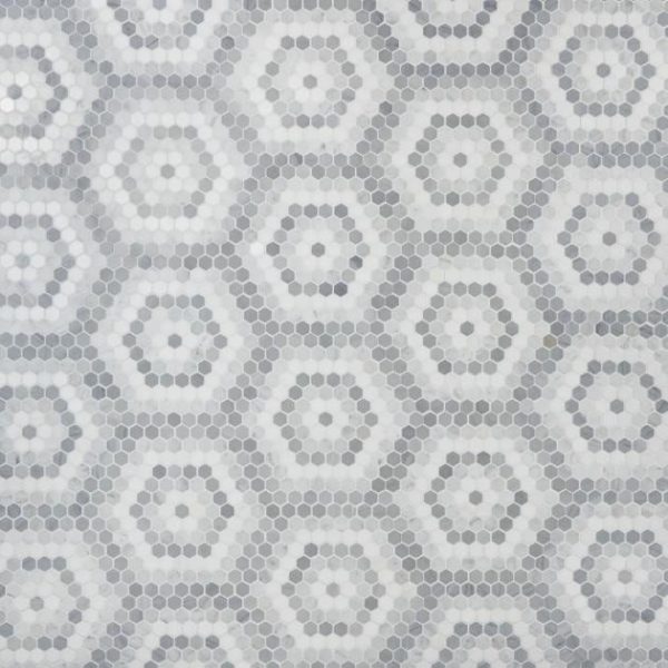 White Thassos | 1 sq. ft. Juno Honeycomb Gray and White 1″ Hexagon Polished Marble Mosaic Tile Hex Gray Stone Hex Gray