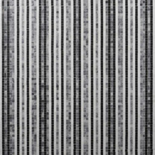 White Thassos | 1 sq. ft. Microsaic Lines Night Black Polished Marble Mosaic Tile Black Stone Black