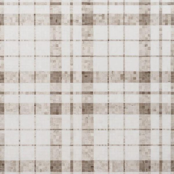 White Thassos | 1 sq. ft. Microsaic Plaid Wooden Beige Polished Marble Mosaic Tile Beige Stone Beige