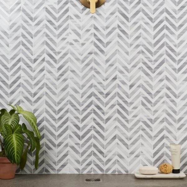 White Thassos | 1 sq. ft. Monarch Cipollino With Thassos Strips 1×4 Herringbone Polished Marble Tile Cipollino Stone Cipollino