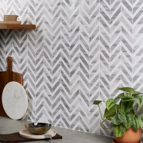 White Thassos | 1 sq. ft. Monarch Cipollino With Thassos Strips 1×4 Herringbone Polished Marble Tile Cipollino Stone Cipollino