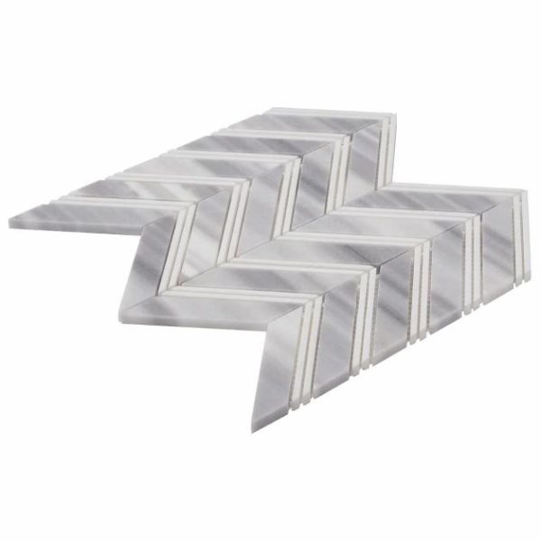 White Thassos | 1 sq. ft. Monarch Cipollino With Thassos Strips 1×4 Herringbone Polished Marble Tile Cipollino Stone Cipollino