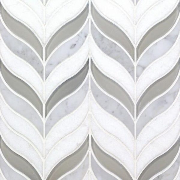 White Thassos | 1 sq. ft. Silent Storm White Polished Marble & Glass Tile Stone White Thassos