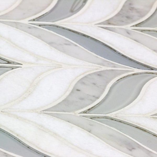 White Thassos | 1 sq. ft. Silent Storm White Polished Marble & Glass Tile Stone White Thassos