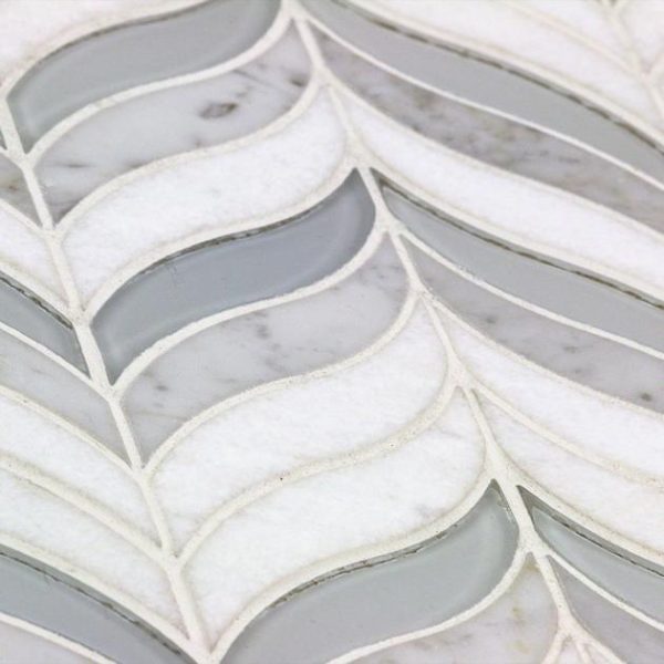 White Thassos | 1 sq. ft. Silent Storm White Polished Marble & Glass Tile Stone White Thassos