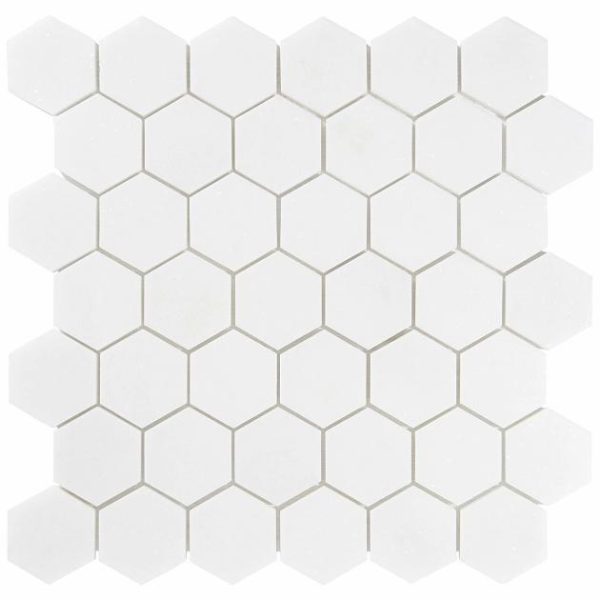 White Thassos | 1 sq. ft. White Thassos 2″ Hexagon Marble Polished Mosaic Tile 2 Stone 2