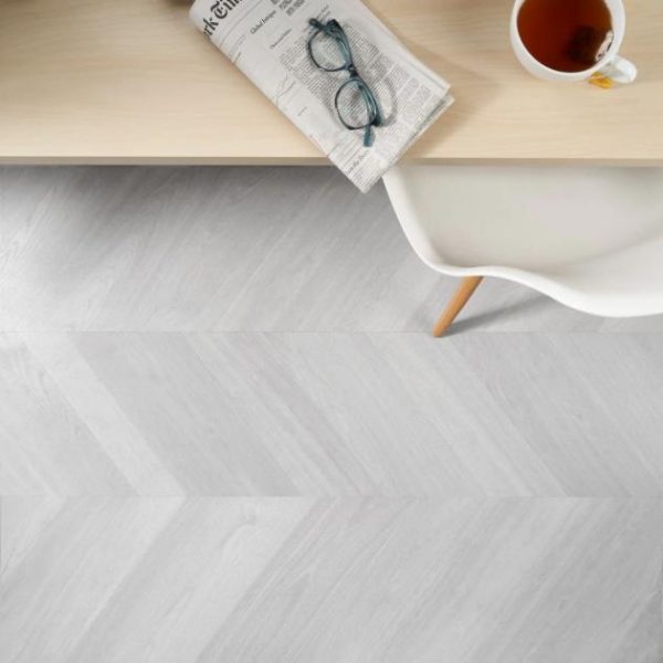 Wood Look | 1 sq. ft. Stacy Garcia Fleetwood Chevron Silver Rigid Core Click 12×48 Luxury Vinyl Plank Flooring Silver Silver