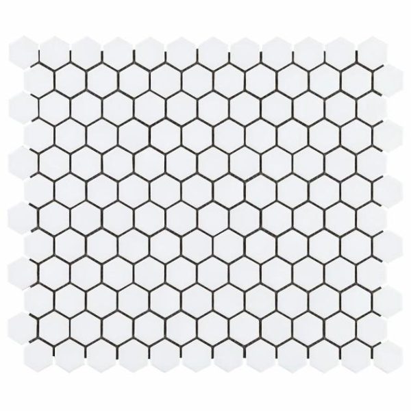 Commercial Floor | 1 sq. ft. Eden White 1″ Hexagon Polished Porcelain Mosaic Tile Polished White Bathroom Bathroom